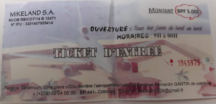 The ticket quotes a price of 5000 West African Francs - I must have received a discount!